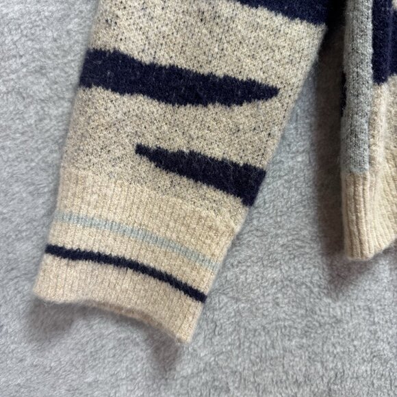 THML Anthropologie Sweater Womens Medium Animal Print Boho Blue Cream Stretch - Picture 6 of 8